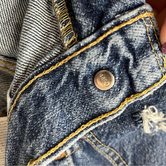 LEVI’S 505 Distressed Medium Stone Washed Chewed Hem Cut Off Upcycled Jean Short - Picture 11 of 13